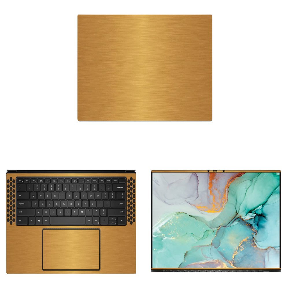 Decalrus - Protective Decal for The Dell XPS 15 9510 (15.6" Screen) Laptop Gold Texture Brushed Aluminum Vinyl Cover wrap BAdellXPS15_9510Gold
