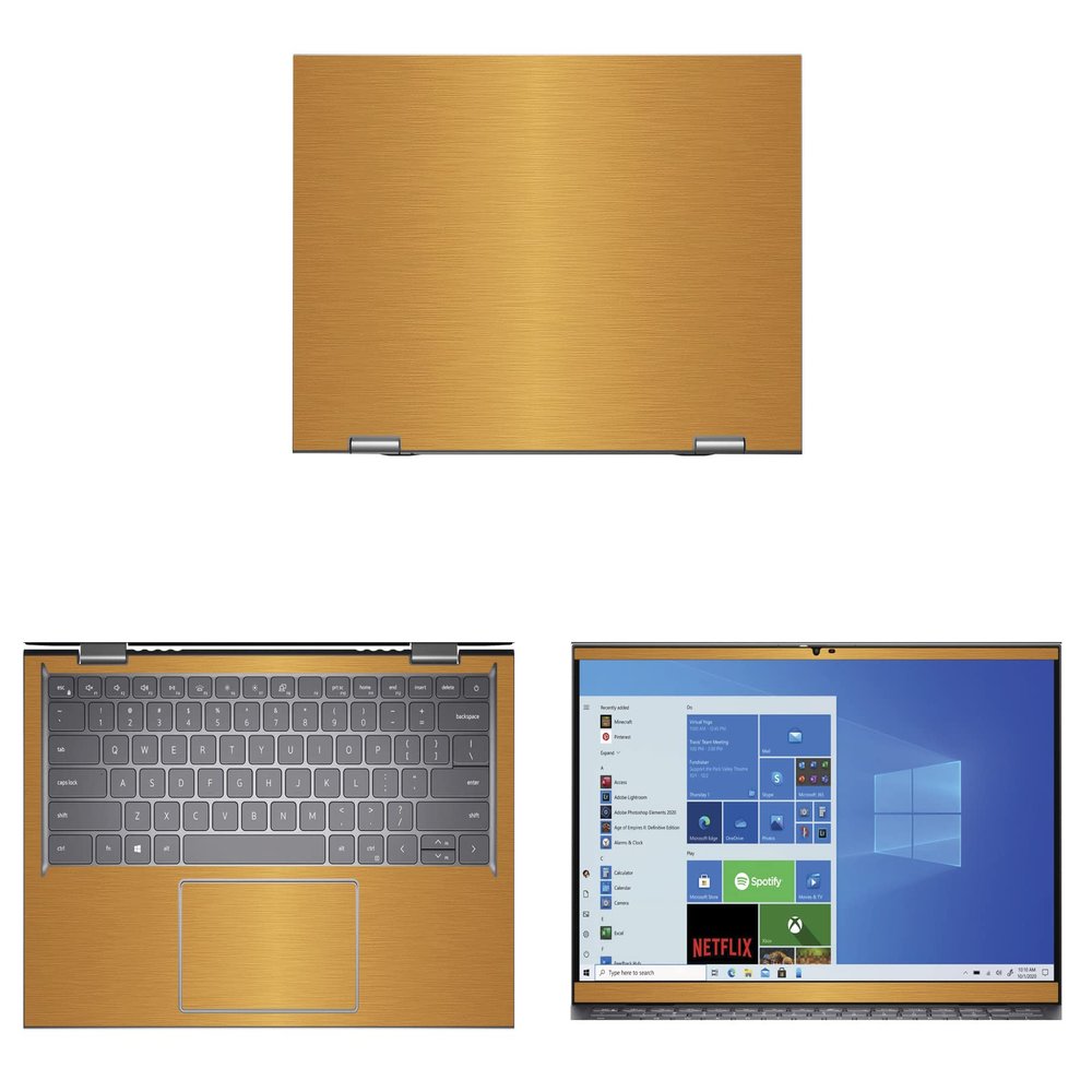 Decalrus - Protective Decal for The Dell Inspiron 5410 2-in-1 (14" Screen) Laptop Gold Texture Brushed Aluminum Cover wrap BAdellInspiron5410_2in1Gold