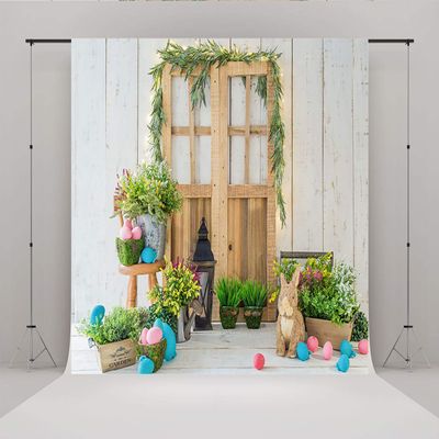 8x6ft(250x180cm) Spring Easter Photography Backdrops Wood Barn Eggs Flowers Happy Easter Background for Photo