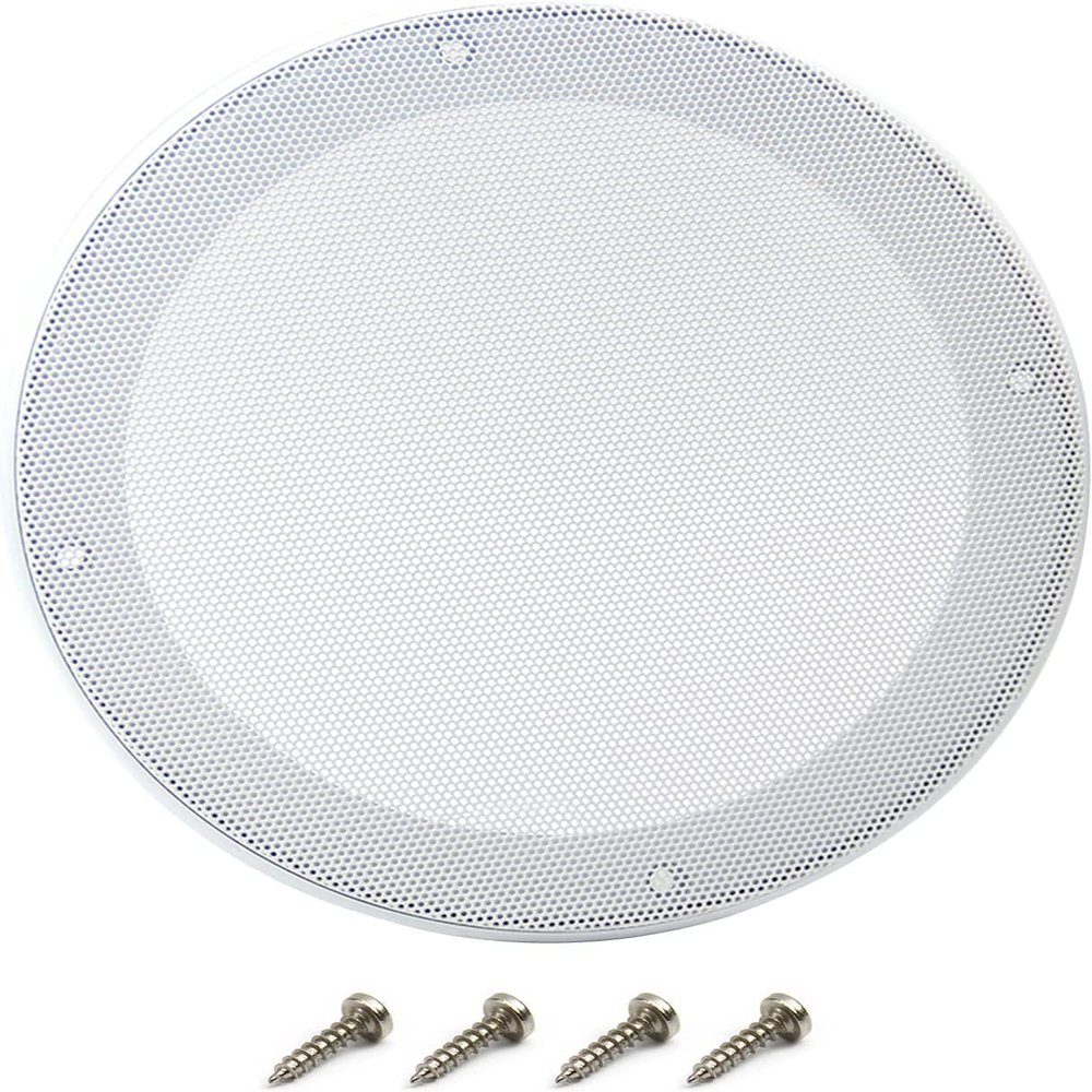 Bettomshin 1Pc 6.5inch Speaker Grill, Mesh Decorative Circle Speaker Covers, White Metal Trim Cover Guard Protector, Mesh Round Metal Speaker Grill Replacement Audio Accessories with 4 Screws
