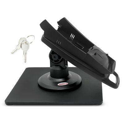 ENS Tailwind Ingenico ICT 220/ICT 250 3" Latch and Key Lock Compact Pole Mount Terminal Stand with Square Freestanding Mobility Base Plate, Black