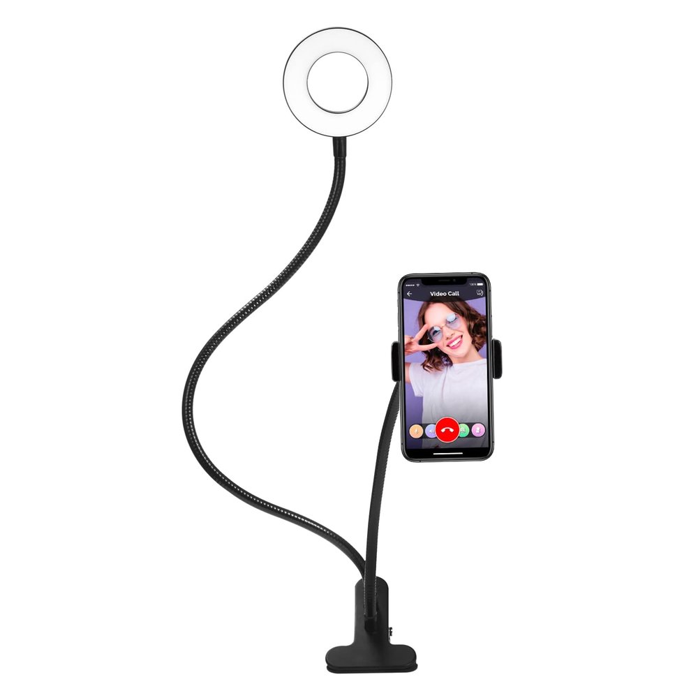 4'' LED Selfie Ring Lights Kit with Tripod Stand Clip On Laptop Light with 3 Light Modes & 10 Brightness Level for Live Stream/Makeup/Photography/Online Meeting Compatible with Cell Phone