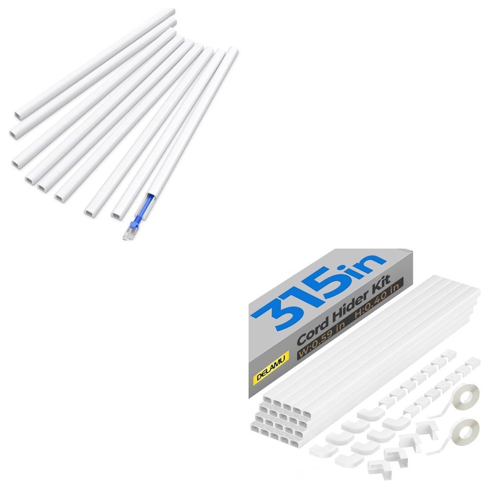 443in (XS+S Size) Bulk Cord Hider Wall, CC05&CC03 20Pack White, Delamu Wire Covers for Cords, Paintable Cable Concealer Raceway, PVC Cord Cover Cable Management System