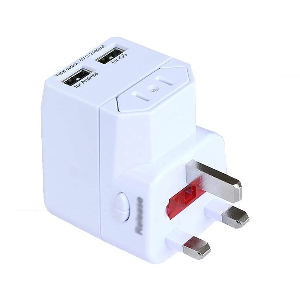 KKNH Universal Travel Adapter,Ultra Compact Safe Grounded Perfect for Cell Phones, Laptops, Camera Chargers with 2 USB
