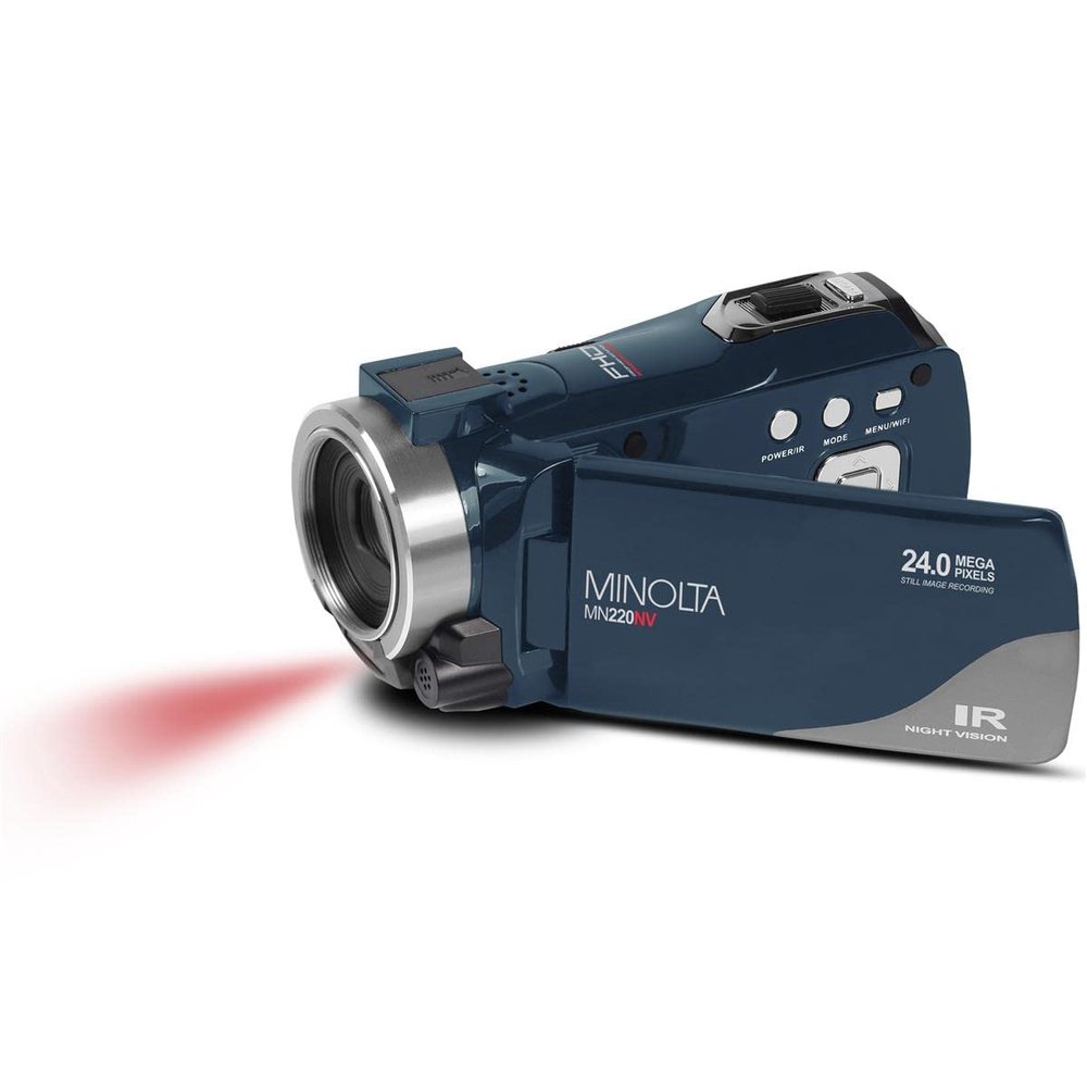 Minolta MN220NV 1080p Full HD 24MP Night Vision Camcorder with WiFi w/32GB Memory Card (Blue)