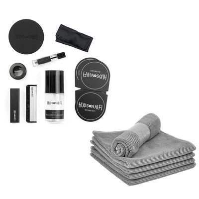 Hudson Hi-Fi Vinyl Record Cleaning Kit Bundled with Anti Static Record Cleaning Microfiber Cloth 5 Pack