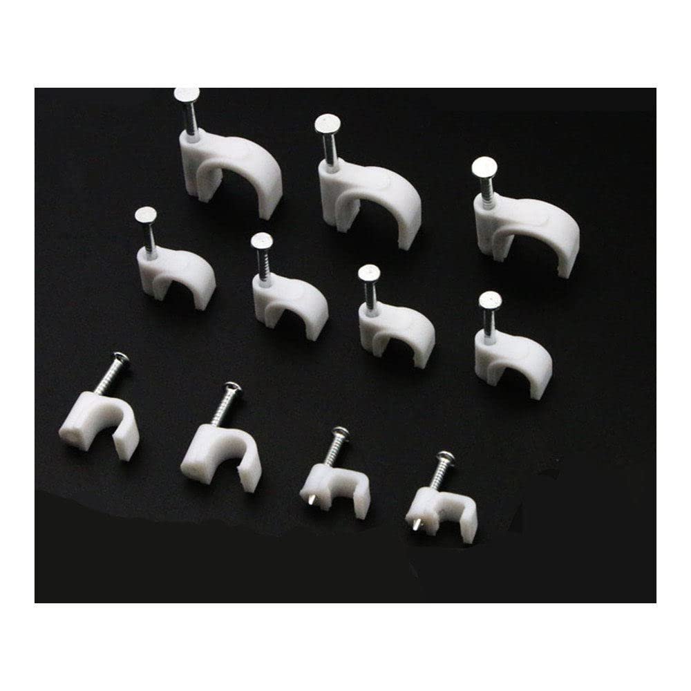 100pcs Cable Fixed 8mm Flat or Round or Circle Path Cable Clips with Nail Wire U Circle Cable Clamp with Nail