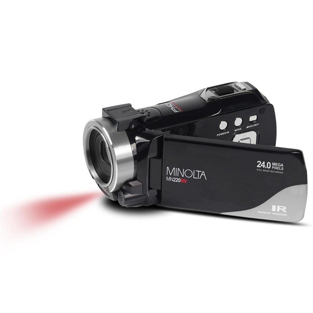 Minolta MN220NV 1080p Full HD 24MP Night Vision Camcorder with WiFi w/32GB Memory Card (Black)