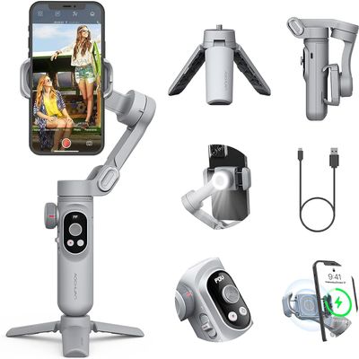 AOCHUAN Smart X Pro Phone Gimbal for iPhone Android Smartphone Foldable Stabilizer OLED Display Wireless Charging Aochuan App with Video Selfie Light(Smart X Pro)