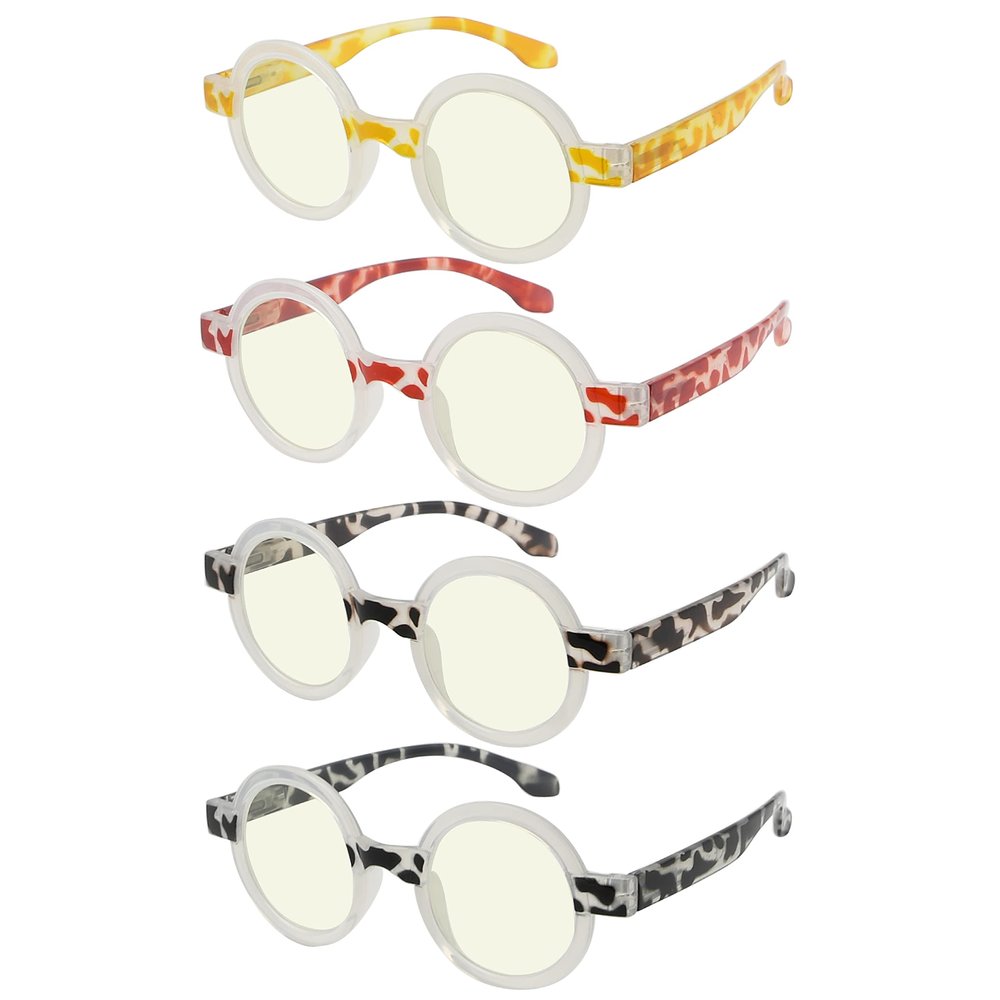 Eyekepper 4 Pack Blue Light Filter Reading Glasses Women Round Computer Readers +0.75