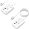 5ft Extension Cord and 15ft Extension Cord Bundle, 6 Outlets Power Strip with 4 USB Ports, NTONPOWER Flat Plug Extension Cord, Overload Protection, Wall Mount for Travel, Home Office, Dorm, Nightstand view 1