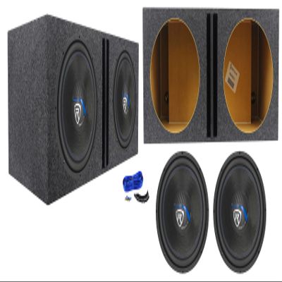Rockville W15K5S4 Bundle: (2) 15 in 2000-Watt Peak/500-Watt RMS 4 Ohm Car Subwoofers, RDVB15 Dual 15 in Vented MDF Sub Enclosure Box, Speaker Wire and Hardware, 4-Items