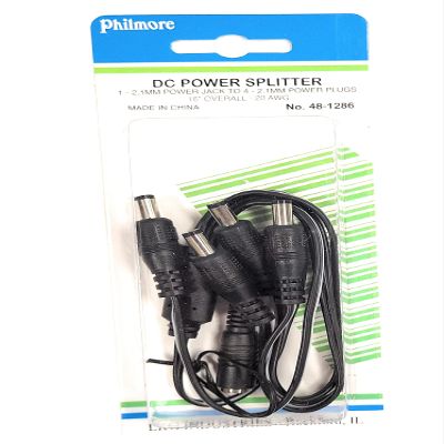 DC Power Splitter (1) Female 2.1MM Center to (4) 2.1MM Plugs 48-1286 PHILMORE 1 to 4 Camera Splitter