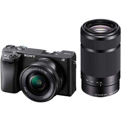 Sony Alpha a6400 Mirrorless Camera Double Zoom Lens Kit, SELP1650 F3.5-5.6 + SEL55210 F4.5-6.3 SEL55210 Black (Renewed)