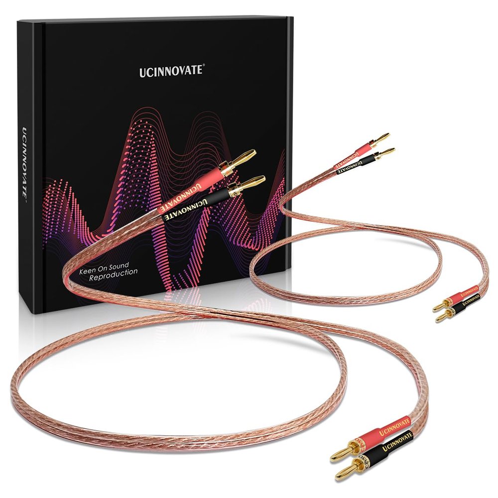 UCINNOVATE 2Pack 4m 13AWG Speaker Cable, Audiophile Grade Speaker Cable with Gold Plated Banana Plugs, Pre-Connected HiFi Copper Speaker Wire bi wired speaker cables for Home Theater (2X 4m / 13.12FT)
