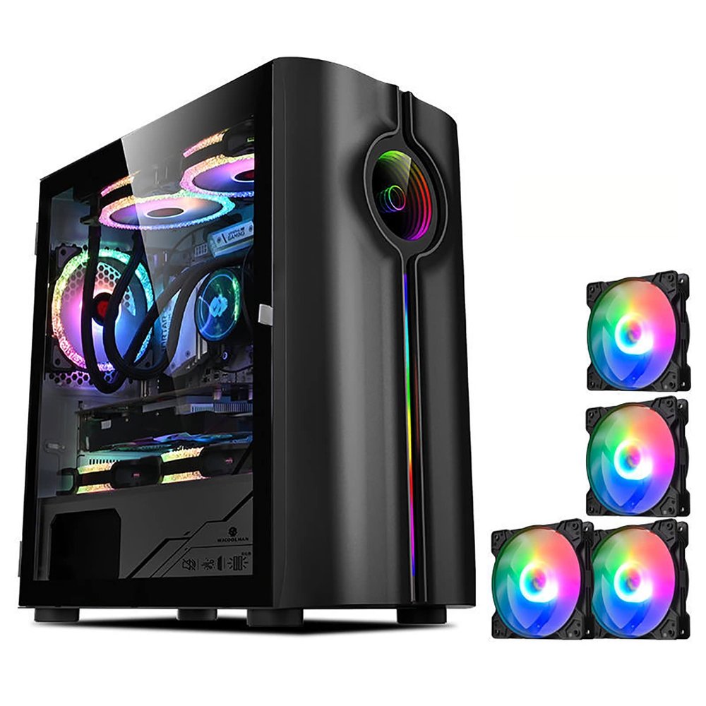 BBNB Gaming Case, Mid - Tower PC Gaming Case M-ATX/ITX - Front I/O USB 3.0 Port - Tempered Glass Side Panell - 8 Fan Position (Color : A, Size : 4 Fans)