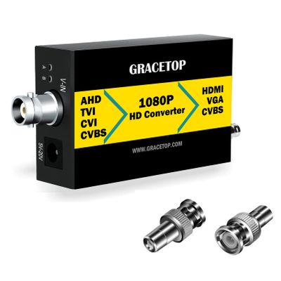 ABUNRO AHD to HDMI Converter, RCA to HDMI Converter 4-in-1 Composite CVBS TVI CVI AHD to HDMI VGA CVBS BNC Converter Support 720P/1080P/3MP/4MP for Monitor HDTV DVRs