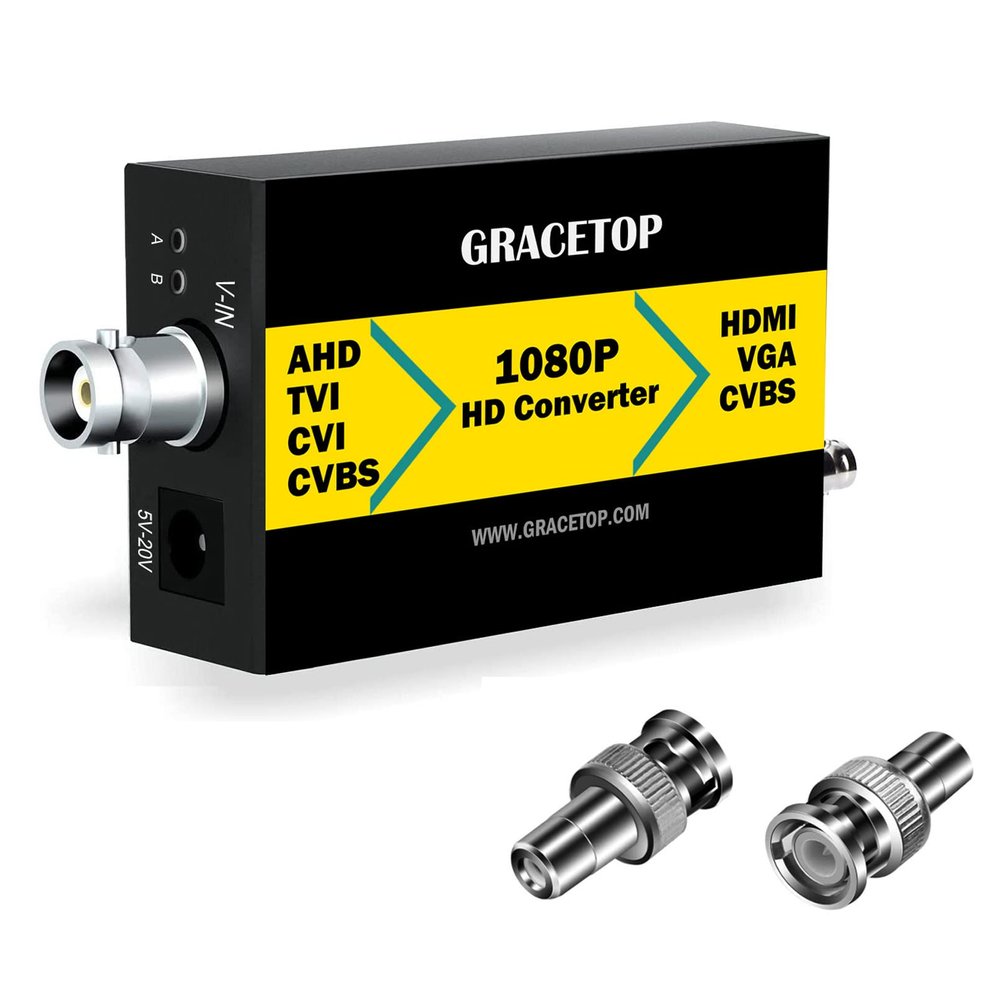 ABUNRO AHD to HDMI Converter, RCA to HDMI Converter 4-in-1 Composite CVBS TVI CVI AHD to HDMI VGA CVBS BNC Converter Support 720P/1080P/3MP/4MP for Monitor HDTV DVRs