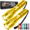 GORILLA GRIP Powerful LED Tactical Flashlight, 750 FT High Lumens 5 Adjustable Modes, Water Resistant, Ultra Bright Zoom Flashlights, Small Mini Flash Light, Camping, Night Dog Walking, 2 Pack Gold view 1