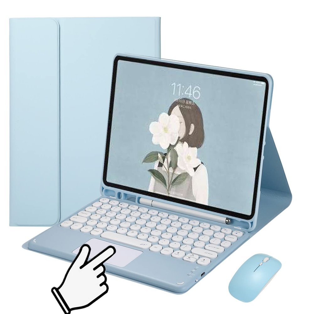 Keyboard Cover with Mouse for Galaxy Tab S8 11'' 2022 / S7 2020 11''SM-X700/X706/T870/T875/T878 with touchpad Detachable BT Keyboard Cute Round Keycap (Galaxy Tab S7/S8, Blue)
