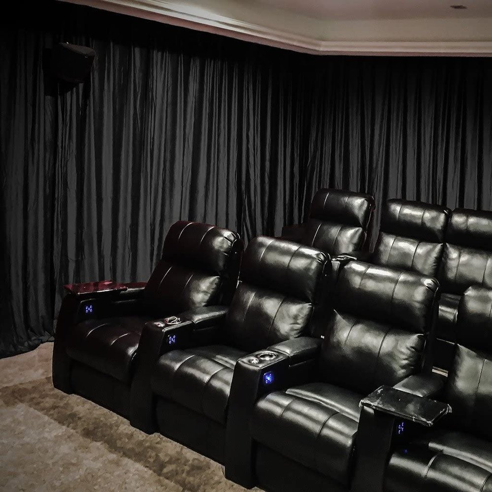 ChadMade Black Velvet Pinch Pleated Home Movie Theater Drape 96 inches Wide Pravicy Protecting for Theater Cinema 96Wx96L, 1 Panel, Warm Black, Leon Collection