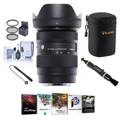 Sigma 28-70mm f/2.8 DG DN Contemporary Lens for Sony E, Bundle with Corel PC Software Suite, 67mm Filter Kit, Lens Pouch, Lens Cleaner, Cleaning Kit, Lens Cap Tether