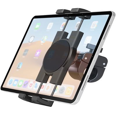 Keuvirya Tablet Holder Mount, Indoor Bike Gym Treadmill Spin Tablet Stand, Clamp Handlebar Mount for Stationary Bicycle, Stroller, Compatible with 4.7-13 iPad Pro, Mini, Air, iPhone