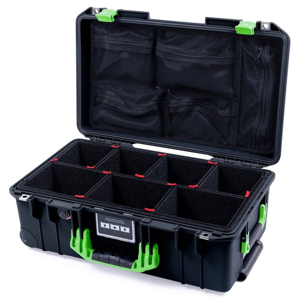 Black & Lime Green Pelican 1535 Air case. with TrekPak Dividers & lid Organizer.