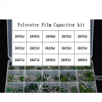 100V 15 Value 150pcs Polyester Film Capacitor Assorted kit Box assorstment Durable and Easy to Install