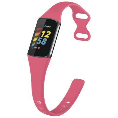 TopPerfekt Slim Bands Compatible with Fitbit Charge 6 Women Men, Adjustable Soft Silicone Sport Replacement Watch Band Straps Wristbands Bracelet for Charge 5 (Pink)