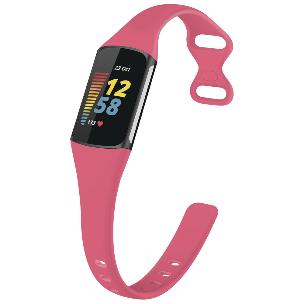 TopPerfekt Slim Bands Compatible with Fitbit Charge 6 Women Men, Adjustable Soft Silicone Sport Replacement Watch Band Straps Wristbands Bracelet for Charge 5 (Pink)