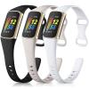 Maledan 3 Pack Bands Compatible with Fitbit Charge 5/Charge 6 Advanced Fitness Tracker, Soft Slim Sport Waterproof Replacement Accessory Wristbands for Women Men, Black/Gray/White view 1