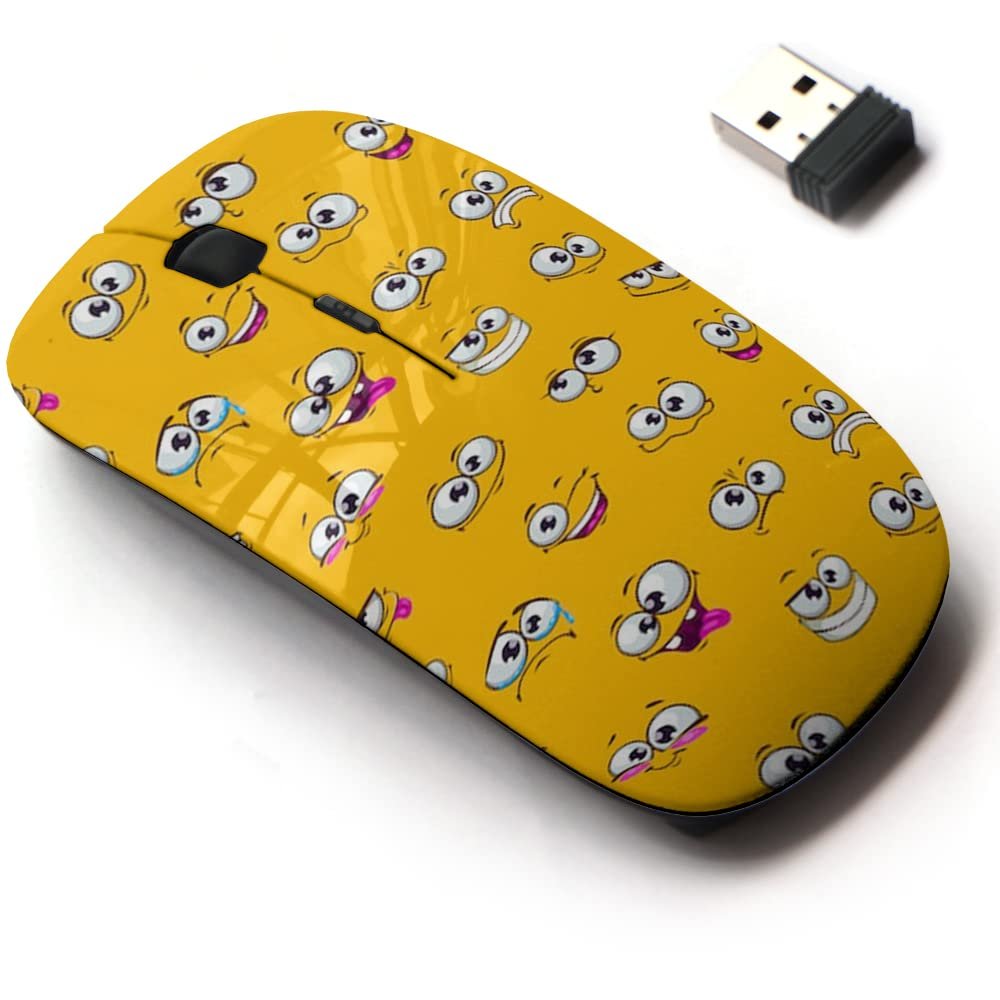 2.4G Wireless Mouse with Cute Pattern Design for All Laptops and Desktops with Nano Receiver - Funny Cartoon Faces