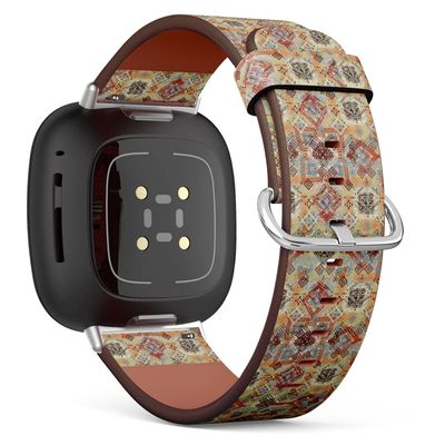 CJBROES Replacement Leather Watch Band, Compatible with Fitbit Versa 3 and Fitbit Sense of Wristband Bracelet Accessory - Ethnic Tribal