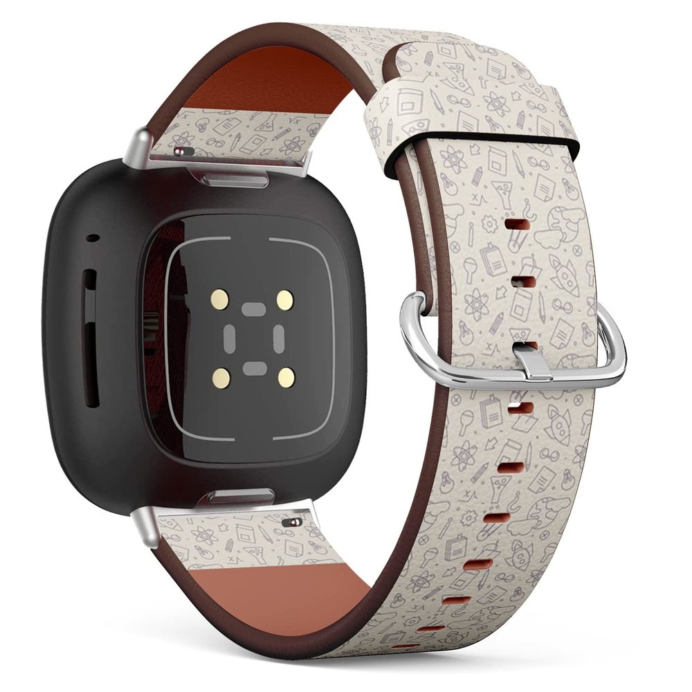 CJBROES Replacement Leather Watch Band, Compatible with Fitbit Versa 3 and Fitbit Sense of Wristband Bracelet Accessory - School Icons