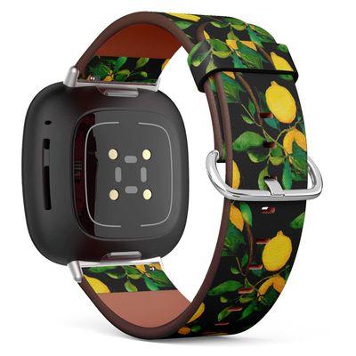 CJBROES Replacement Leather Watch Band, Compatible with Fitbit Versa 3 and Fitbit Sense of Wristband Bracelet Accessory - Watercolor Citrus Fruits