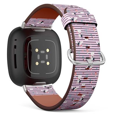 CJBROES Replacement Leather Watch Band, Compatible with Fitbit Versa 3 and Fitbit Sense of Wristband Bracelet Accessory - Vintage Striped French Bulldogs