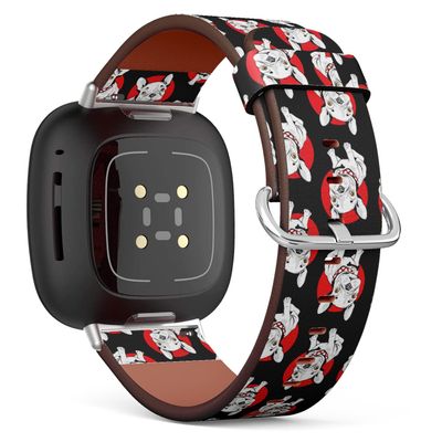 CJBROES Replacement Leather Watch Band, Compatible with Fitbit Versa 3 and Fitbit Sense of Wristband Bracelet Accessory - French Bulldog