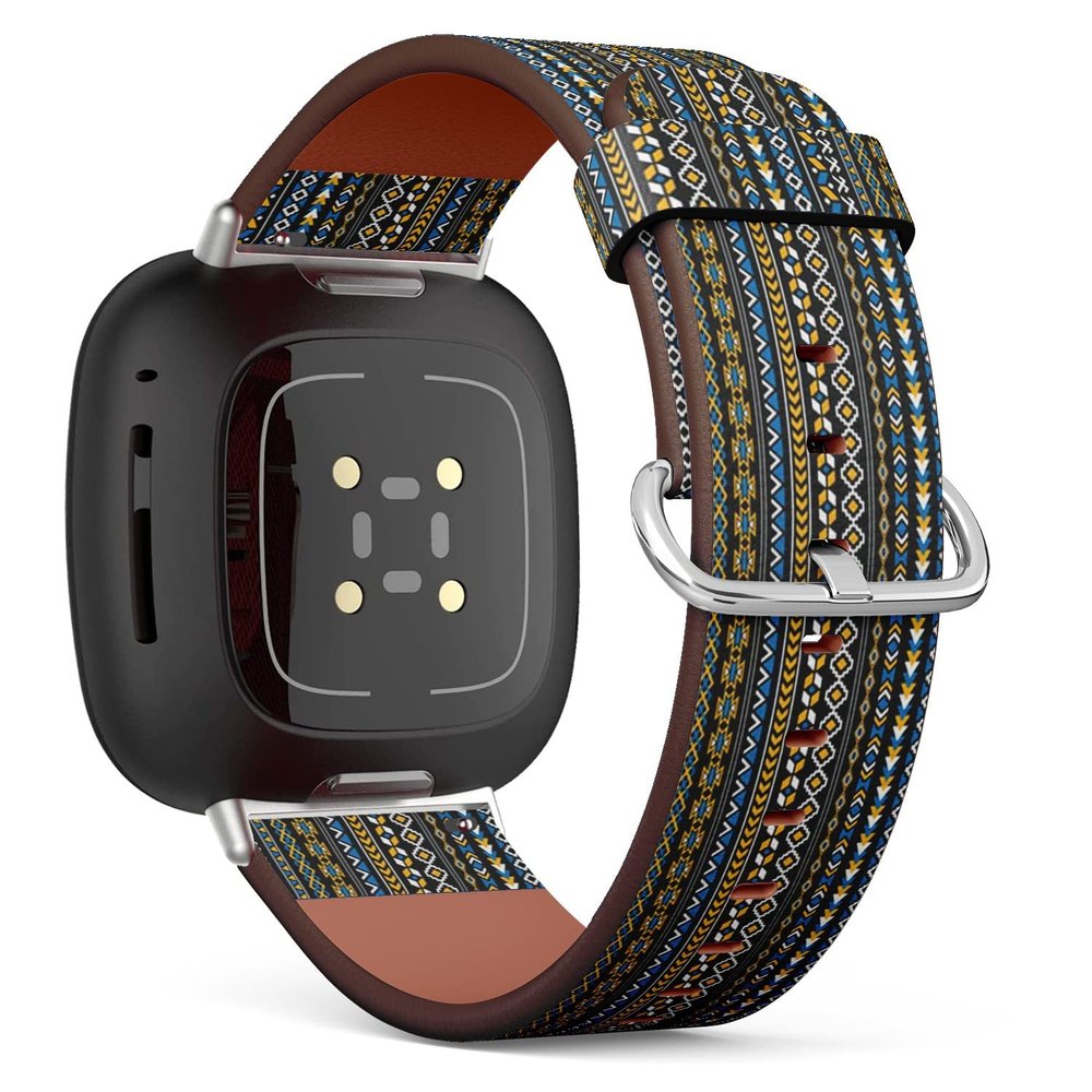 CJBROES Replacement Leather Watch Band, Compatible with Fitbit Versa 3 and Fitbit Sense of Wristband Bracelet Accessory - Tribal Mexicans