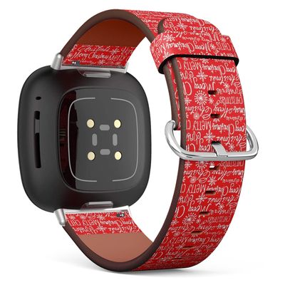 CJBROES Replacement Leather Watch Band, Compatible with Fitbit Versa 3 and Fitbit Sense of Wristband Bracelet Accessory - Christmas Words