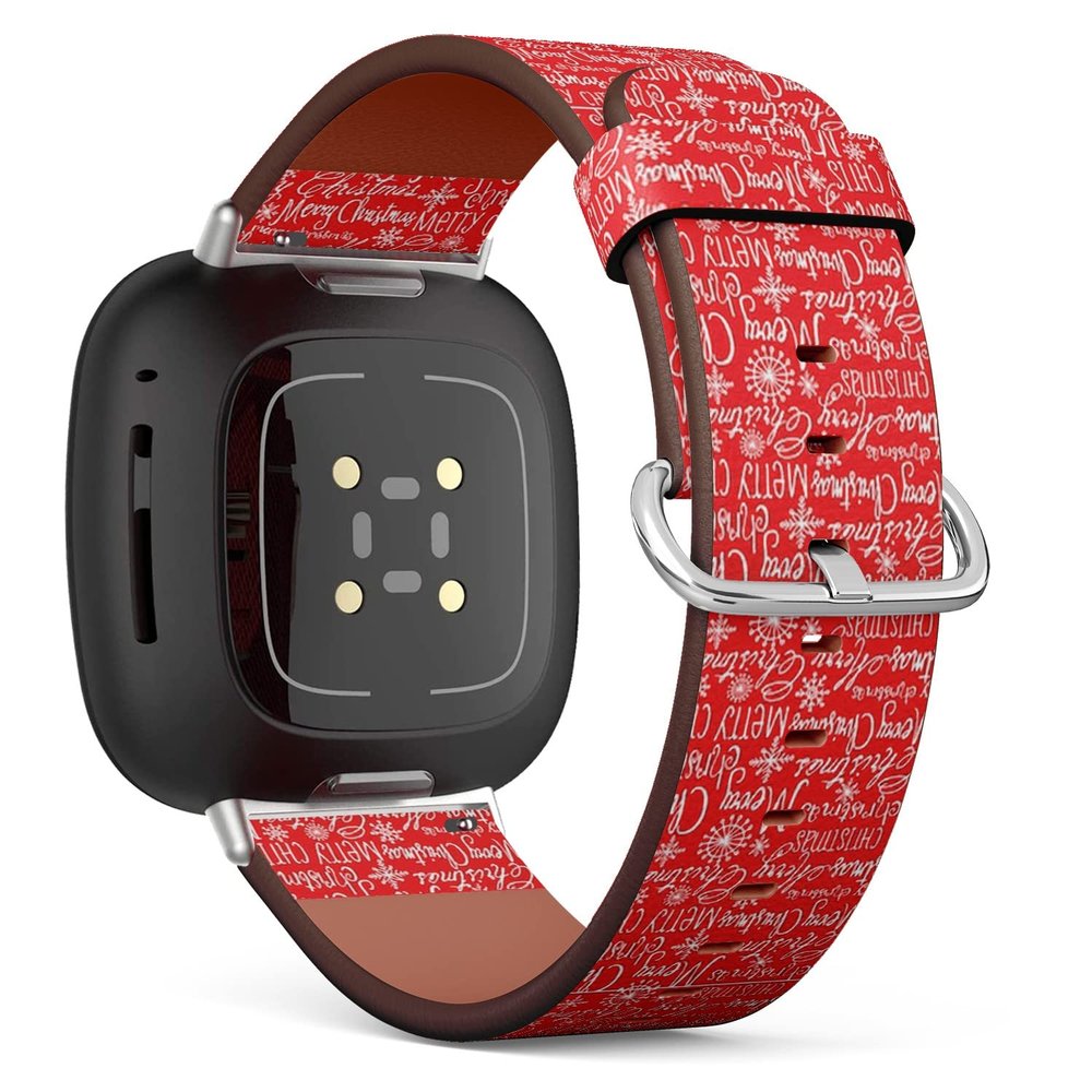 CJBROES Replacement Leather Watch Band, Compatible with Fitbit Versa 3 and Fitbit Sense of Wristband Bracelet Accessory - Christmas Words