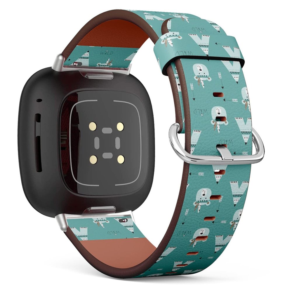 CJBROES Replacement Leather Watch Band, Compatible with Fitbit Versa 3 and Fitbit Sense of Wristband Bracelet Accessory - Indian Bears wigwams