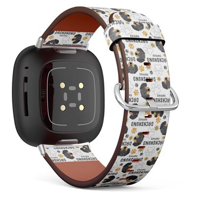 CJCBROES Replacement Leather Watch Band, Compatible with Fitbit Versa 4, Versa 3 and Fitbit Sense 2, Fitbit Sense of Wristband Bracelet Accessory - Dachshund Dog Breed Collection