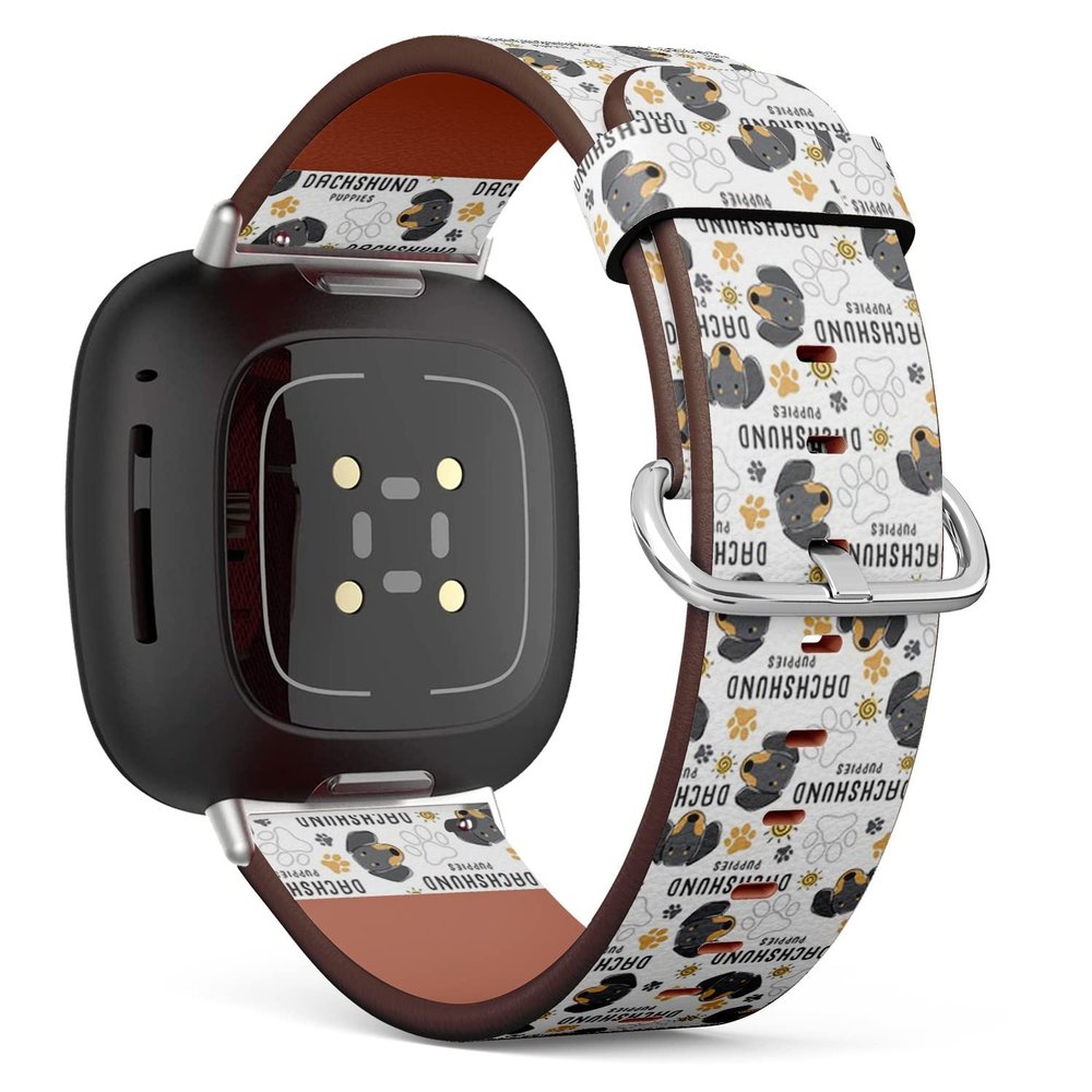 CJCBROES Replacement Leather Watch Band, Compatible with Fitbit Versa 4, Versa 3 and Fitbit Sense 2, Fitbit Sense of Wristband Bracelet Accessory - Dachshund Dog Breed Collection