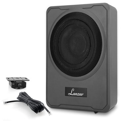 Pyle 8-Inch Low-Profile Amplified Subwoofer System - 600 Watt Compact Enclosed Active Underseat Car Audio Subwoofer with Built-In Amp, Powered Car Subwoofer w/ Low & High-Level Inputs - SBA8A