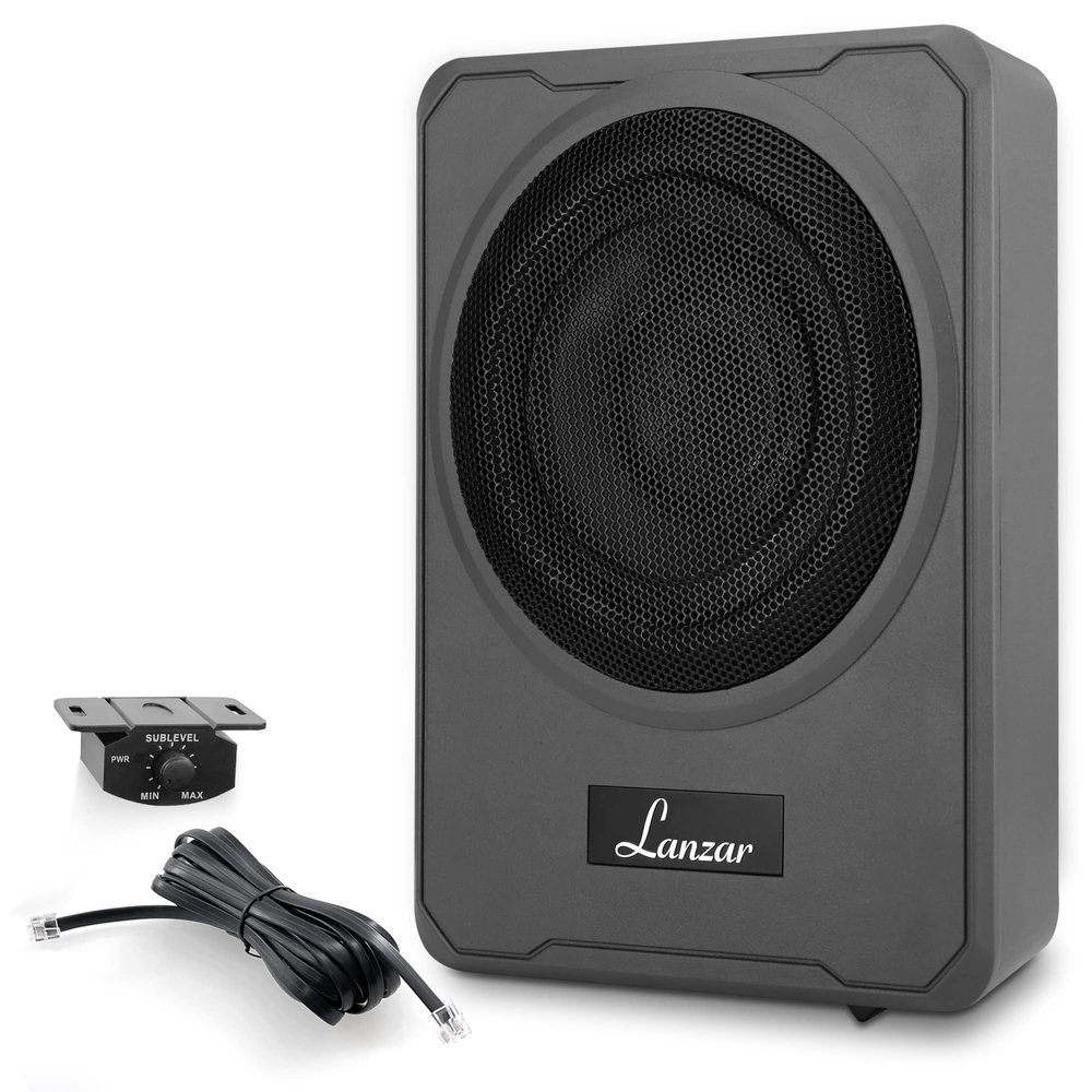 Pyle 8-Inch Low-Profile Amplified Subwoofer System - 600 Watt Compact Enclosed Active Underseat Car Audio Subwoofer with Built-In Amp, Powered Car Subwoofer w/ Low & High-Level Inputs - SBA8A