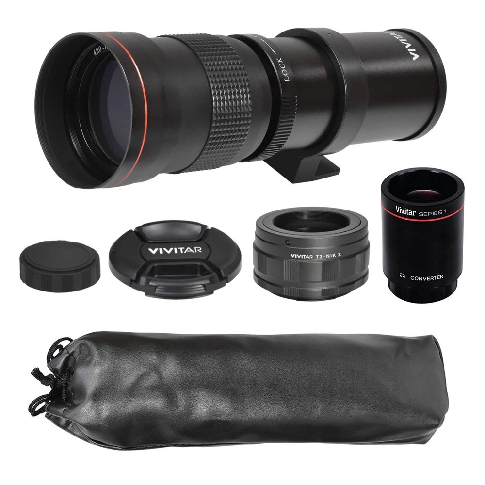High Power 420-1600mm f/8.3 HD Manual Focus Telephoto Zoom Lens & T-Mount for Nikon Z Z5 Z6 Z6II Z7 Z7II Z50 Z62 Z72 Cameras