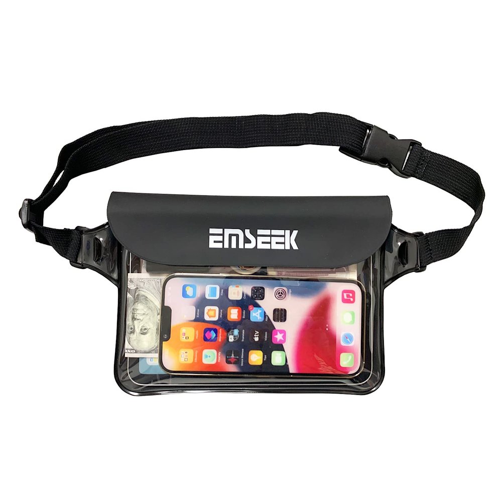 EMSEEK Waterproof Waist Pouch Dry Belt Bag Fanny Pack Keep Your Key Fob Wallet Kindle Phone Dry Perfect For Swim Surf Snorkel(Black)