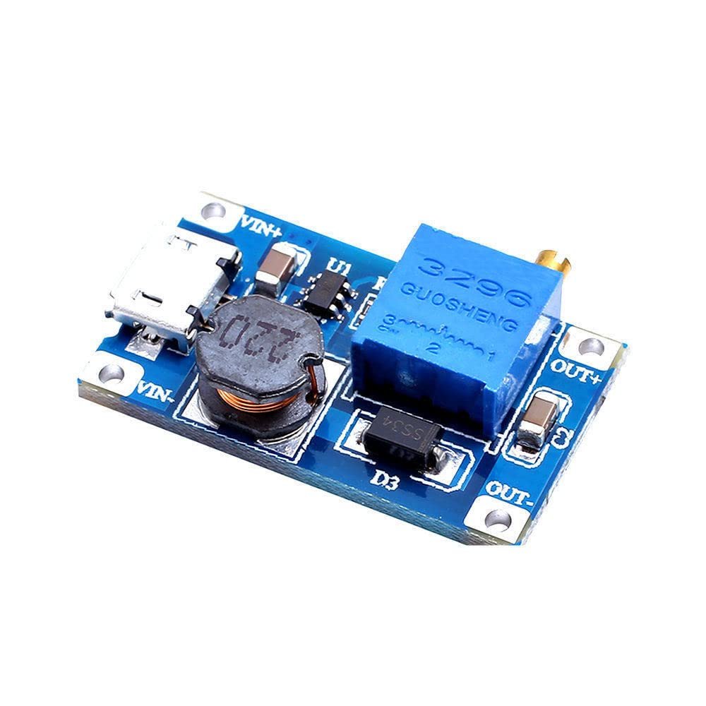 2Pcs/lot MT3608 DC-DC Adjustable Boost Module 2A Boost Step Up Module with Micro USB 2V - 24V to 5V 9V 12V 28V LM2577