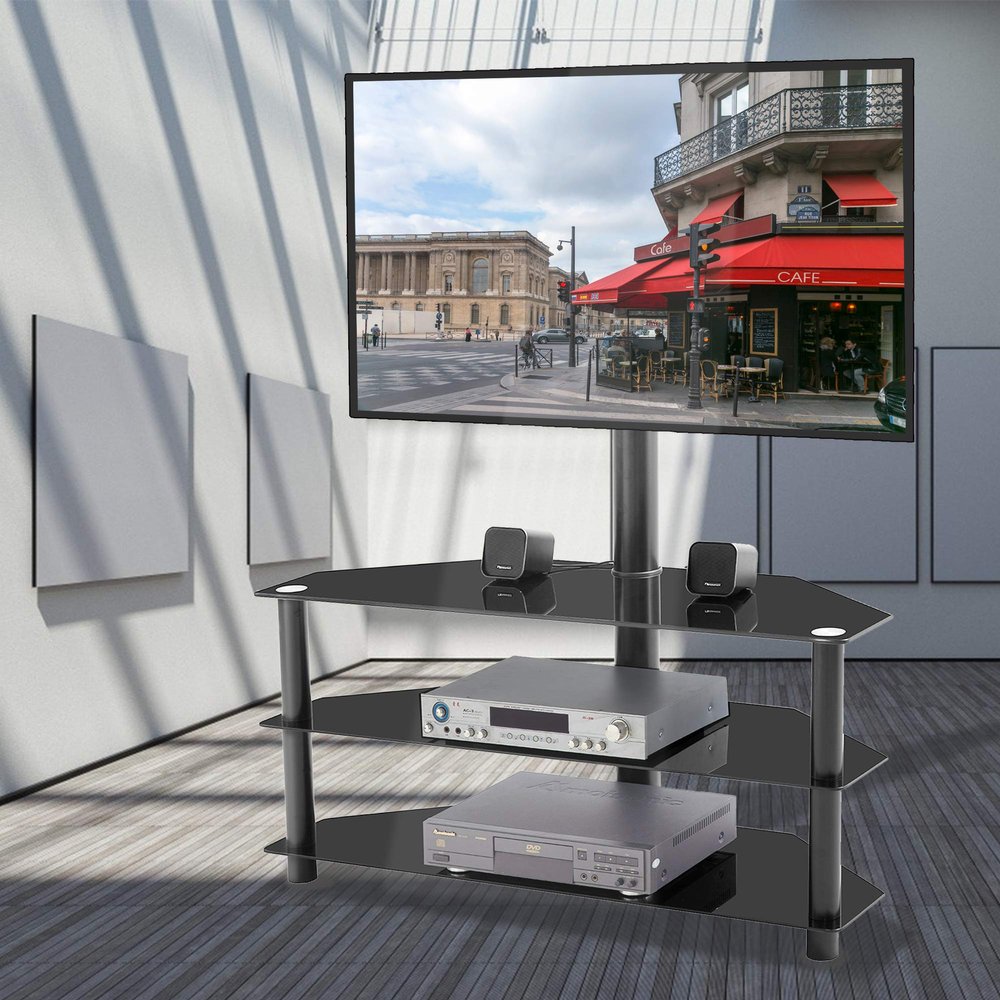 Swivel Floor TV Stand Height Adjustable Bracket Entertainment Stand for 32 to 65 Flat or Curved Screen Multi-Function Universal TV Stand (Black-1002)